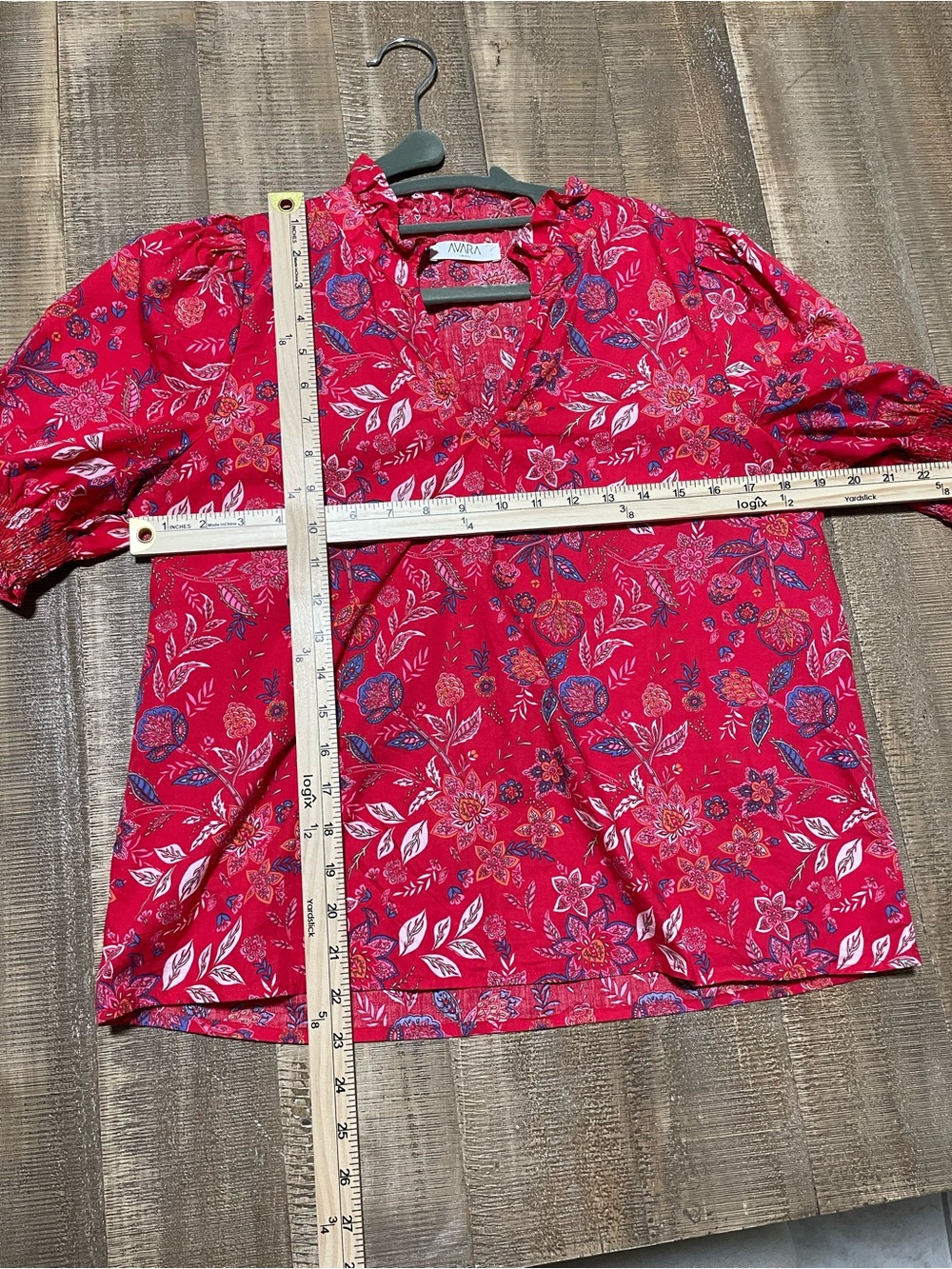 Avara Red Floral V-Neck Puff Sleeve Blouse - Picture 5 of 5